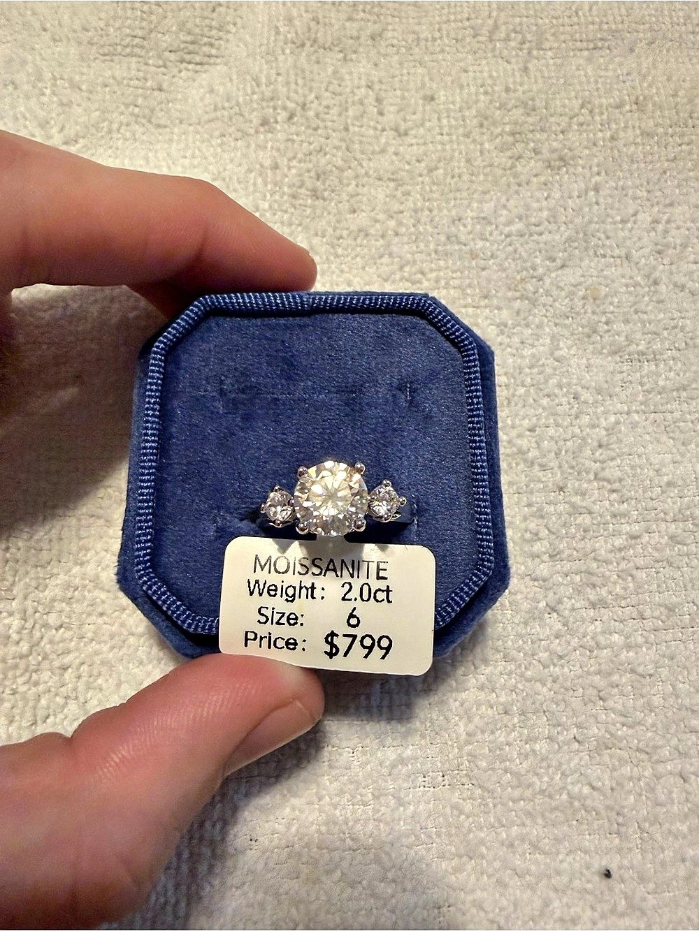 Silver 2 Carat round Moissanite Ring Size 6